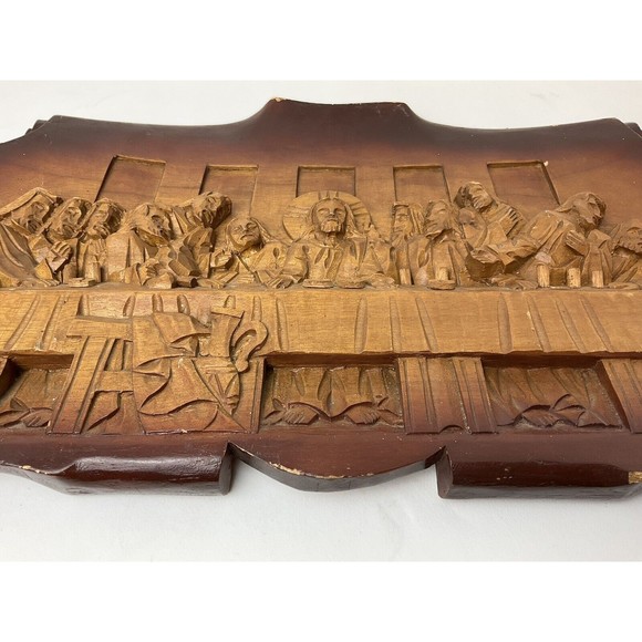 Hand Carved Wooden Last Supper 3D Sculpture Wall Plaque Art Work Religious Wood - Picture 6 of 8